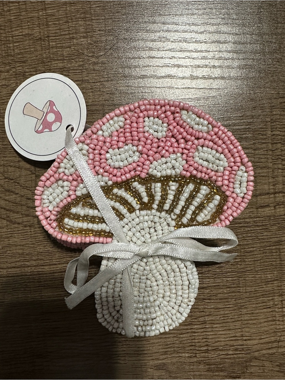 Beaded Mushroom Coaster Set — Pink & White